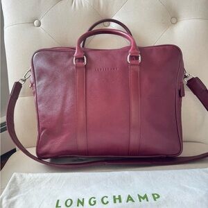 Longchamp Le Foulonné leather briefcase in a burgundy / deep red